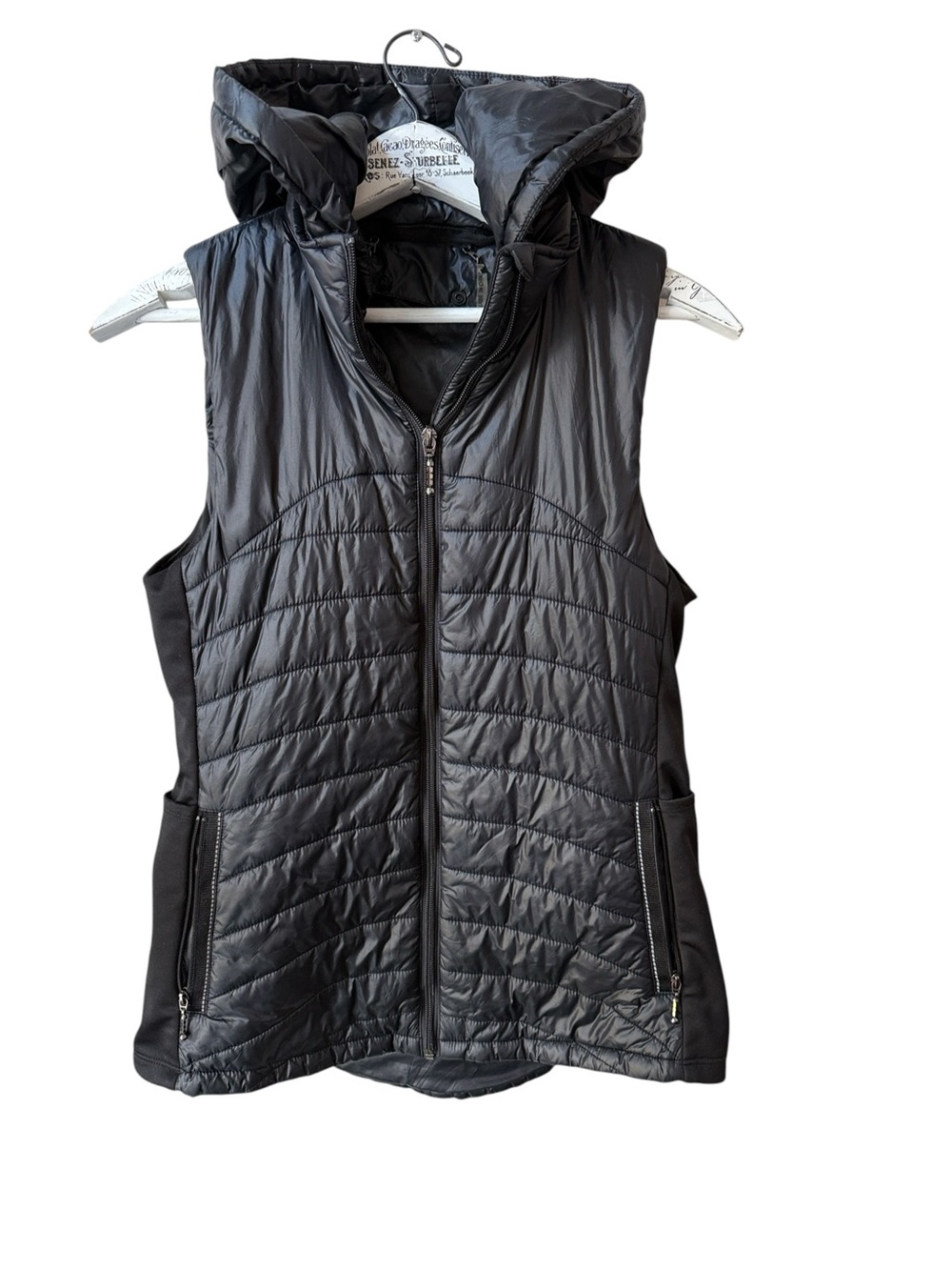 My Anorak Black Quilted Puffer Vest Removable Hood Size S